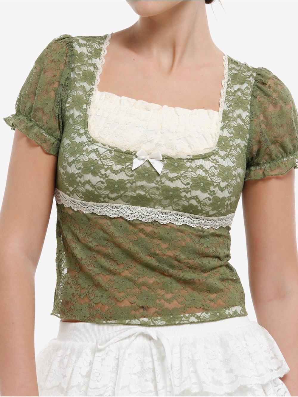 Hot Topic Olive Green Lace Overlay Top with Cream Inner Tank